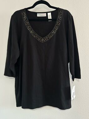 First Issue Black V-Neck Embellished Top